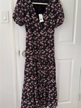 Lucy Paris Black Maxi Dress with Pink Floral Print